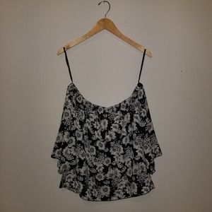 NEW Black floral print of shoulder top